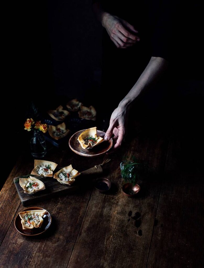Filo cups with salmon