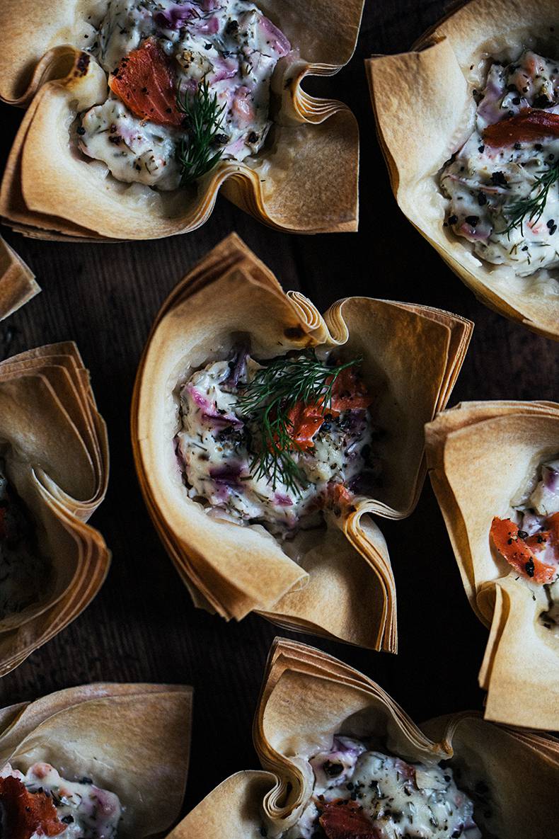 Filo cups with salmon