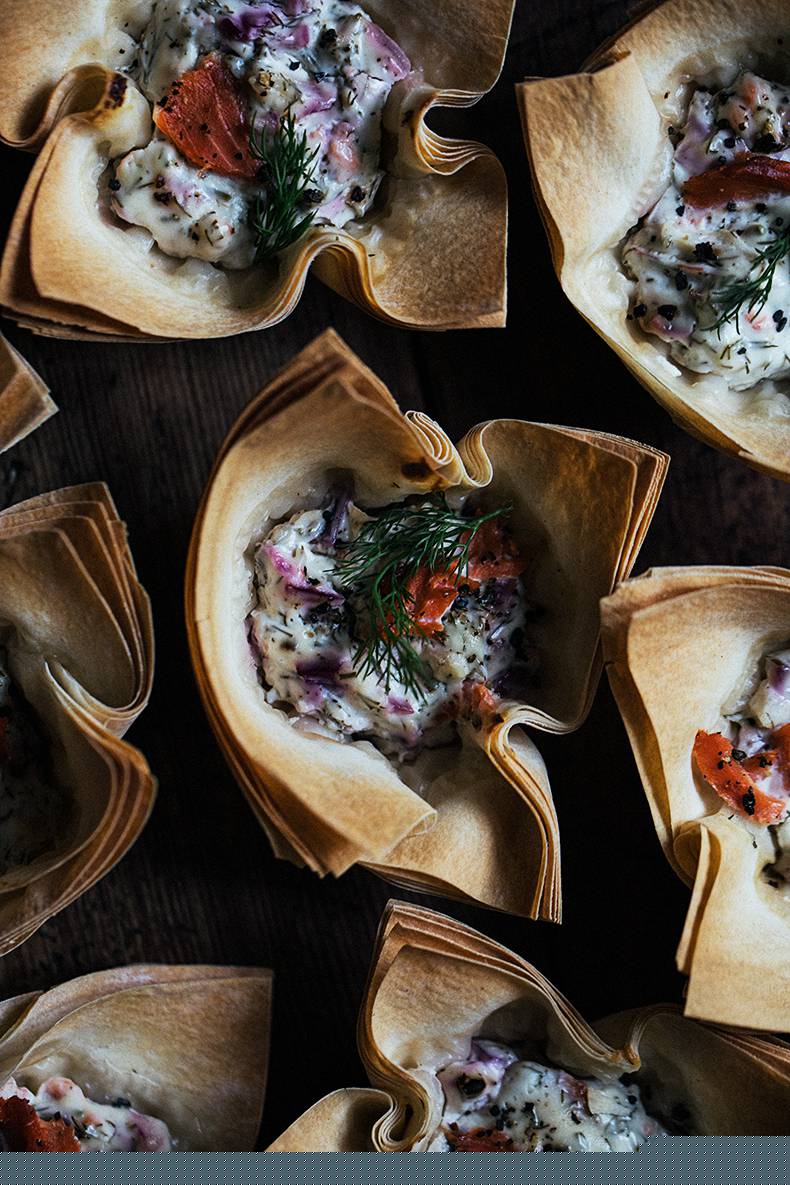 Filo cups with salmon